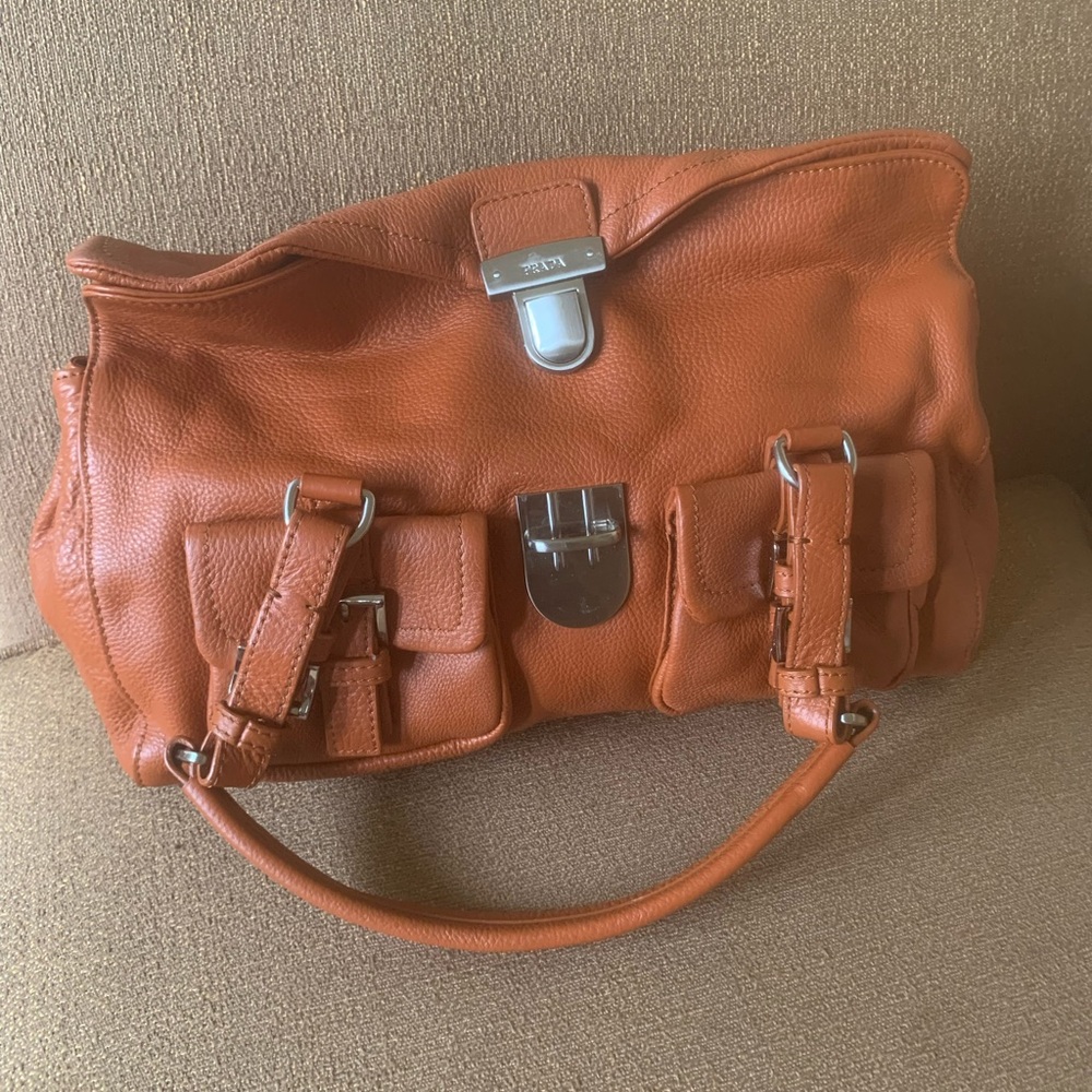 Prada Flap Satchel Shoulder Bag in Burnt Orange Leather New - Picture 14 of 16